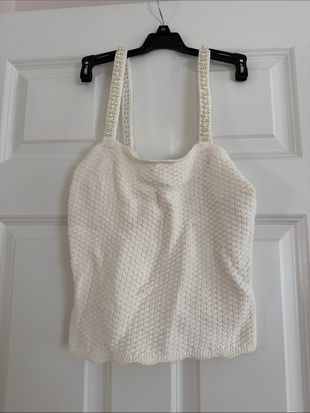 Aqua Cream Pearl-Trim Knit Camisole